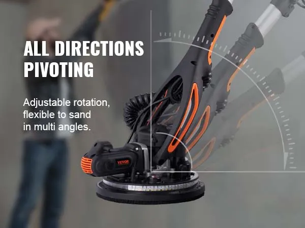Lijadora de paneles de yeso VEVOR que presenta rotación ajustable y ángulos de lijado flexibles para techos.