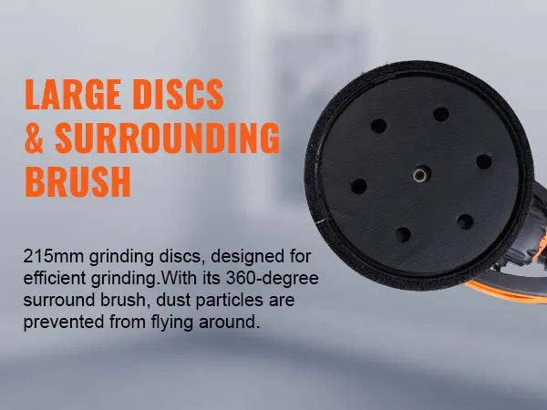 Lijadora de yeso VEVOR con discos grandes de 215 mm y cepillo de 360 grados para evitar partículas de polvo.