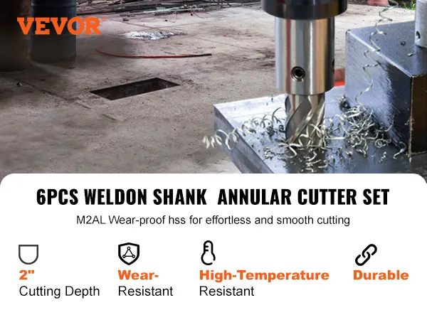 VEVOR annular cutter set offers smooth cutting with wear-proof hss, 2" cutting depth, and durability.