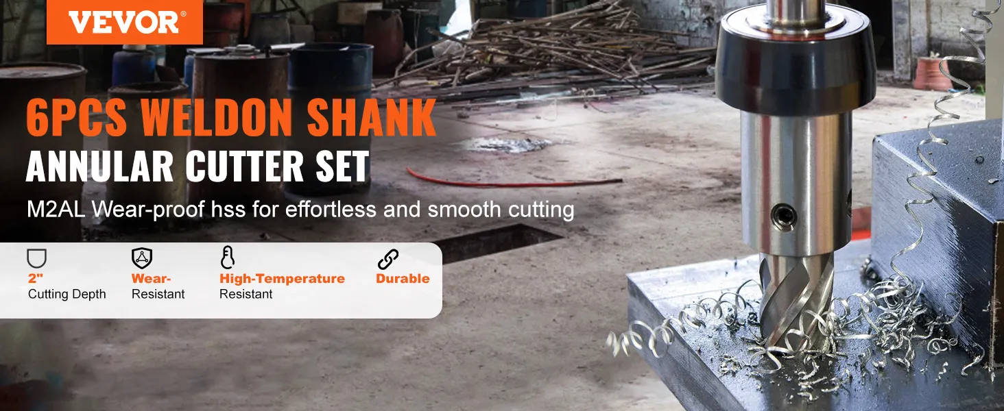 VEVOR annular cutter set offers smooth cutting with wear-proof hss, 2" cutting depth, and durability.