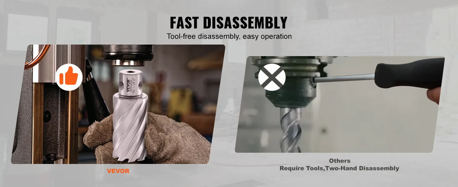 fast disassembly comparison of VEVOR annular cutter set vs. other tools, highlighting ease of operation.