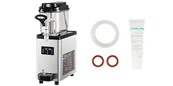 Máquina de granizados VEVOR con accesorios, incluidas juntas y lubricante para mantenimiento.