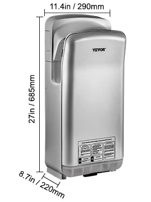 Secador de manos VEVOR, acero inoxidable, dimensiones: 27 pulgadas x 11,4 pulgadas x 8,7 pulgadas