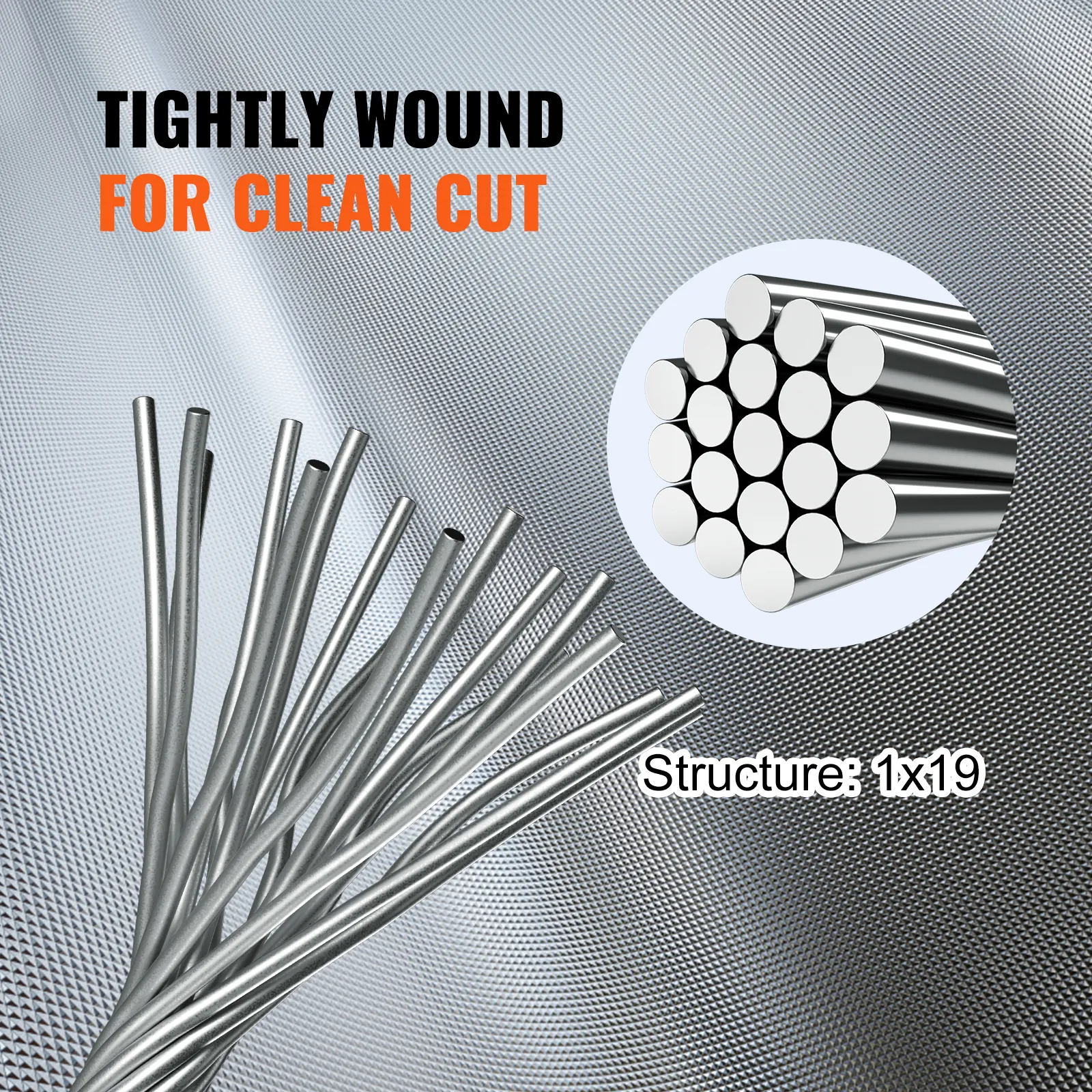 VEVOR stainless steel wire rope, tightly wound, clean cut, structure: 1x19.