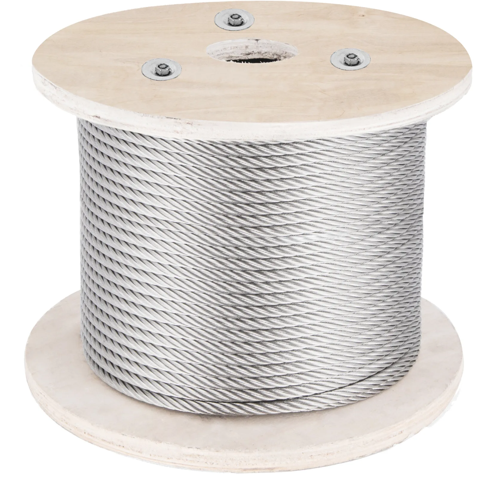 grande rotolo di cavo in acciaio inossidabile VEVOR su bobina di legno.