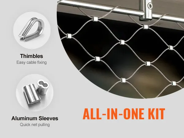 VEVOR wire rope kit: aluminum sleeves for quick net pulling and thimbles for easy cable fixing.