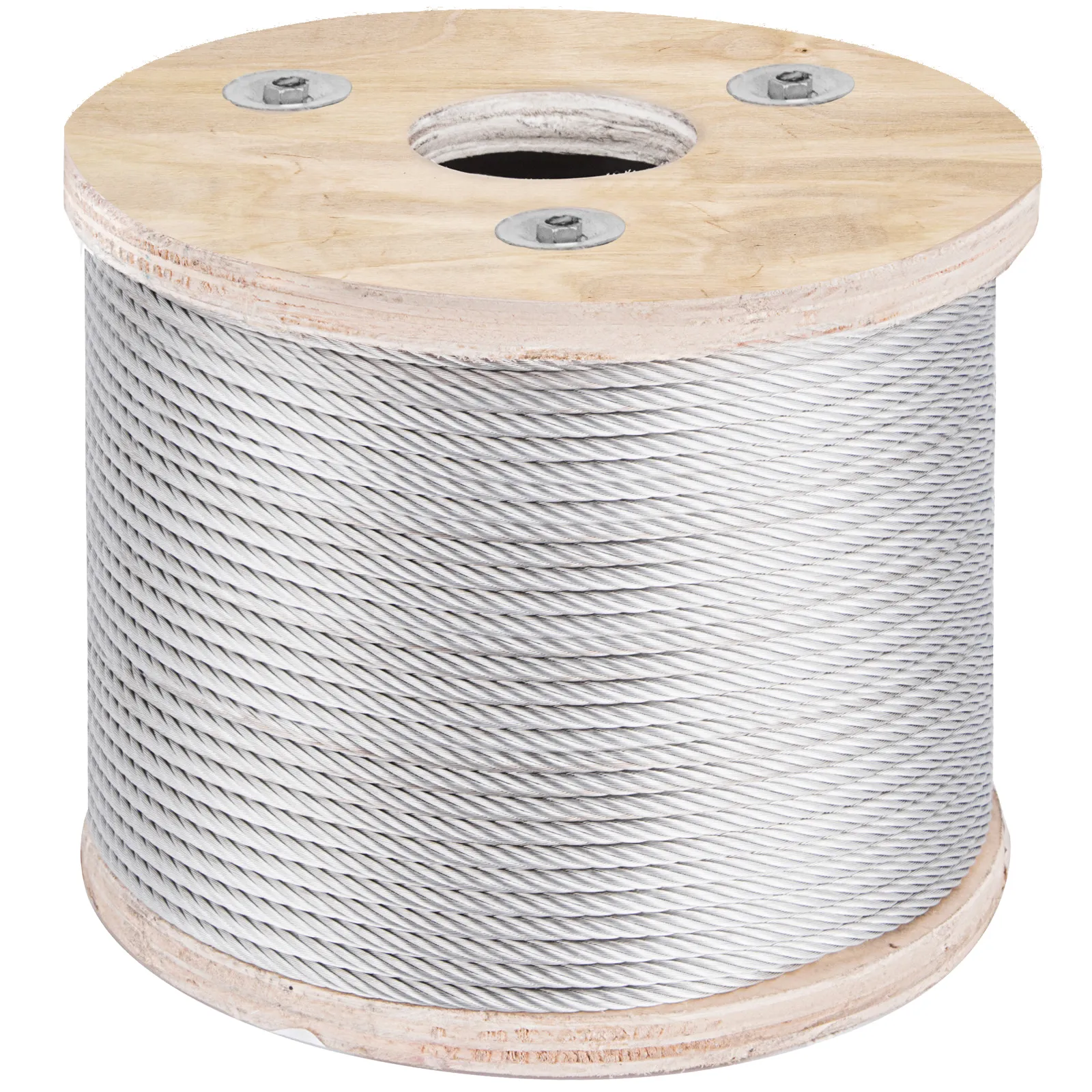 wooden spool with VEVOR stainless steel cable railing.