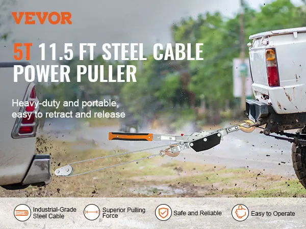 VEVOR come along winch 5t 11.5ft steel cable power puller in use, showcasing its portability and reliability.
