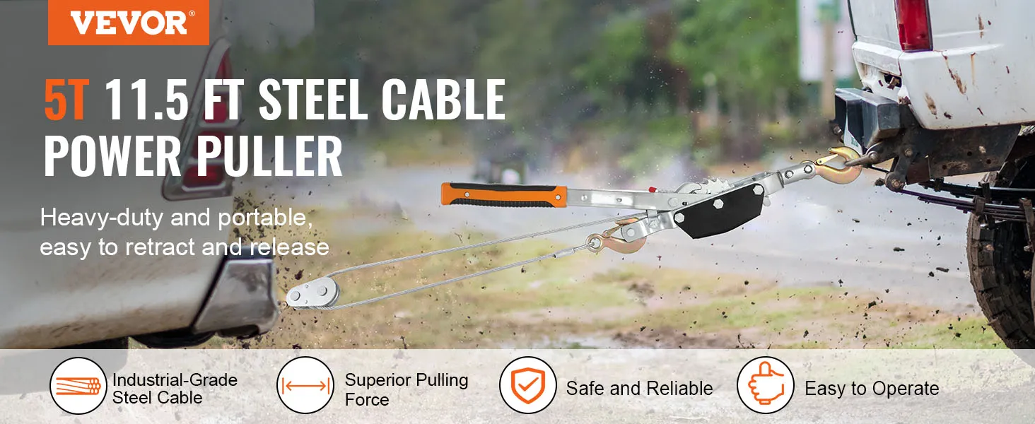 VEVOR come along winch 5t 11.5ft steel cable power puller in use, showcasing its portability and reliability.