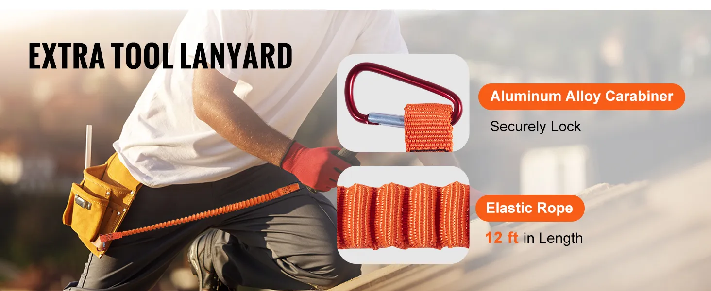 worker using VEVOR arborist flipline with aluminum alloy carabiner and 12 ft elastic rope.