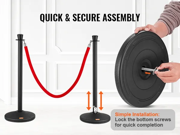 quick and secure assembly of VEVOR stanchion posts with simple installation and red rope.
