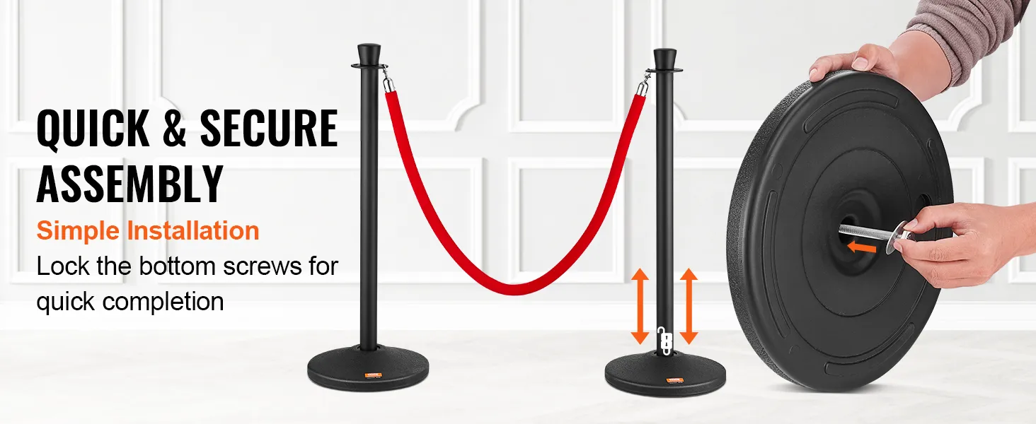 quick and secure assembly of VEVOR stanchion posts with simple installation and red rope.