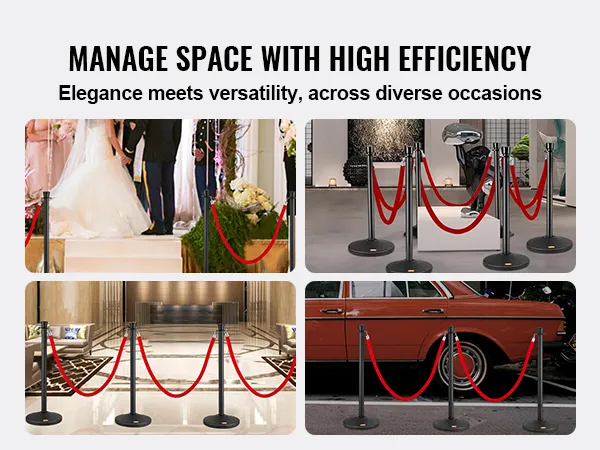 VEVOR stanchion posts for wedding, event, office, and hotel settings, showcasing elegance and versatility.