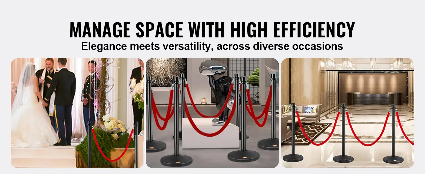 VEVOR stanchion posts for wedding, event, office, and hotel settings, showcasing elegance and versatility.