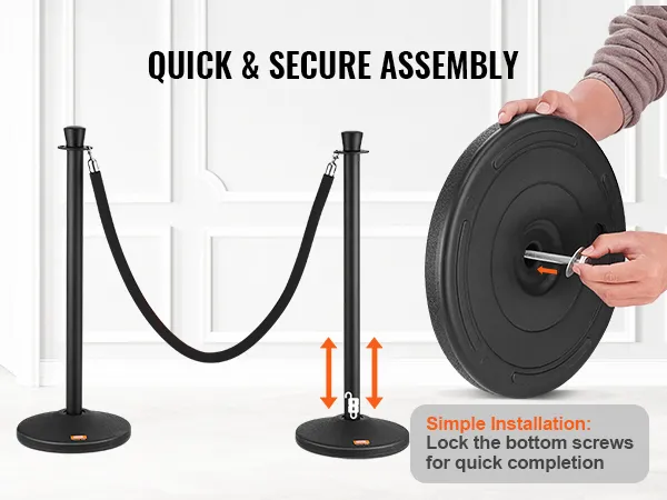 quick & secure assembly of VEVOR crowd control stanchion with simple installation steps.