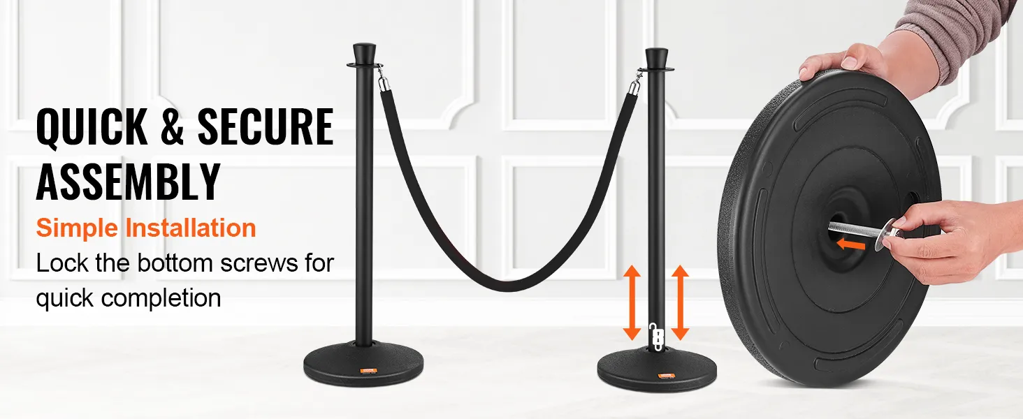 quick & secure assembly of VEVOR crowd control stanchion with simple installation steps.