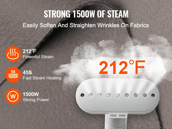 El vaporizador de pie VEVOR cuenta con una potencia de 1500 W, vapor de 212 °F y calentamiento rápido de 45 s para telas sin arrugas.