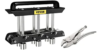 VEVOR three-station edge roller with metal pliers, showcasing adjustable design and industrial use.