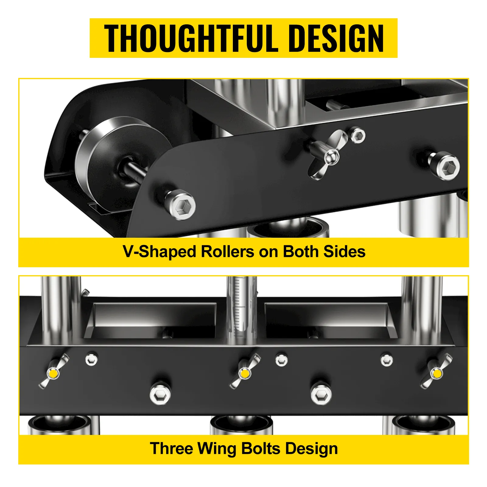 VEVOR three-station edge roller with v-shaped rollers and three wing bolts design for thoughtful use.