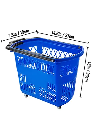 blue VEVOR shopping cart with handle, dimensions 14.6in x 13in x 7.5in.
