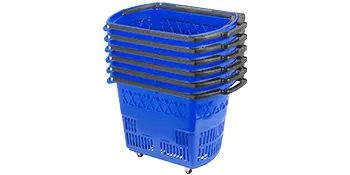 stacked blue VEVOR shopping carts with black handles and wheels.
