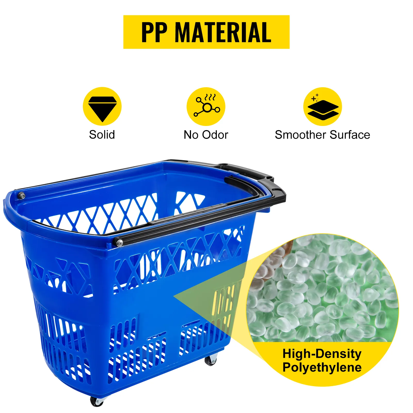 blue VEVOR shopping carts made from high-density polyethylene, solid, no odor, smoother surface.