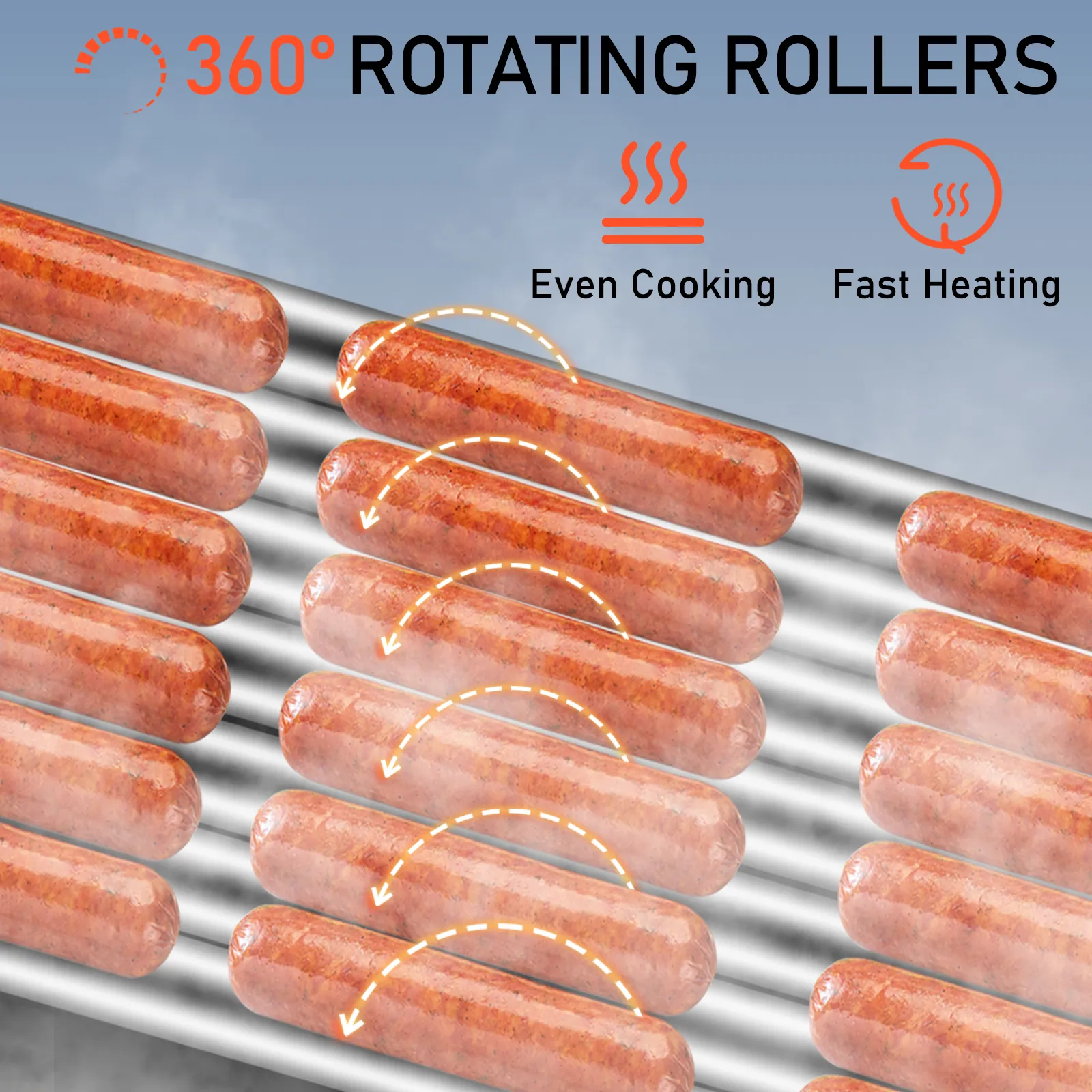 Rodillo para hot dogs VEVOR con rodillos giratorios de 360° para una cocción uniforme y un calentamiento rápido.