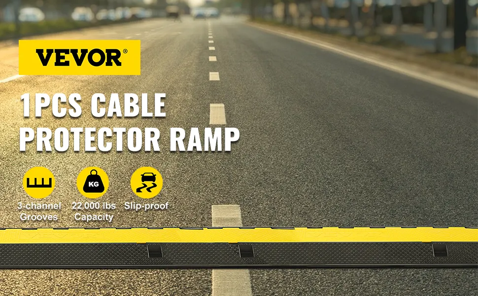 VEVOR cable protector ramp with 3 channel grooves and 22,000 lbs capacity on a road.