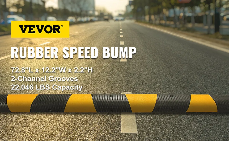 VEVOR speed bump on a road, 72.8"x12.2"x2.2", 22,046 lbs capacity.