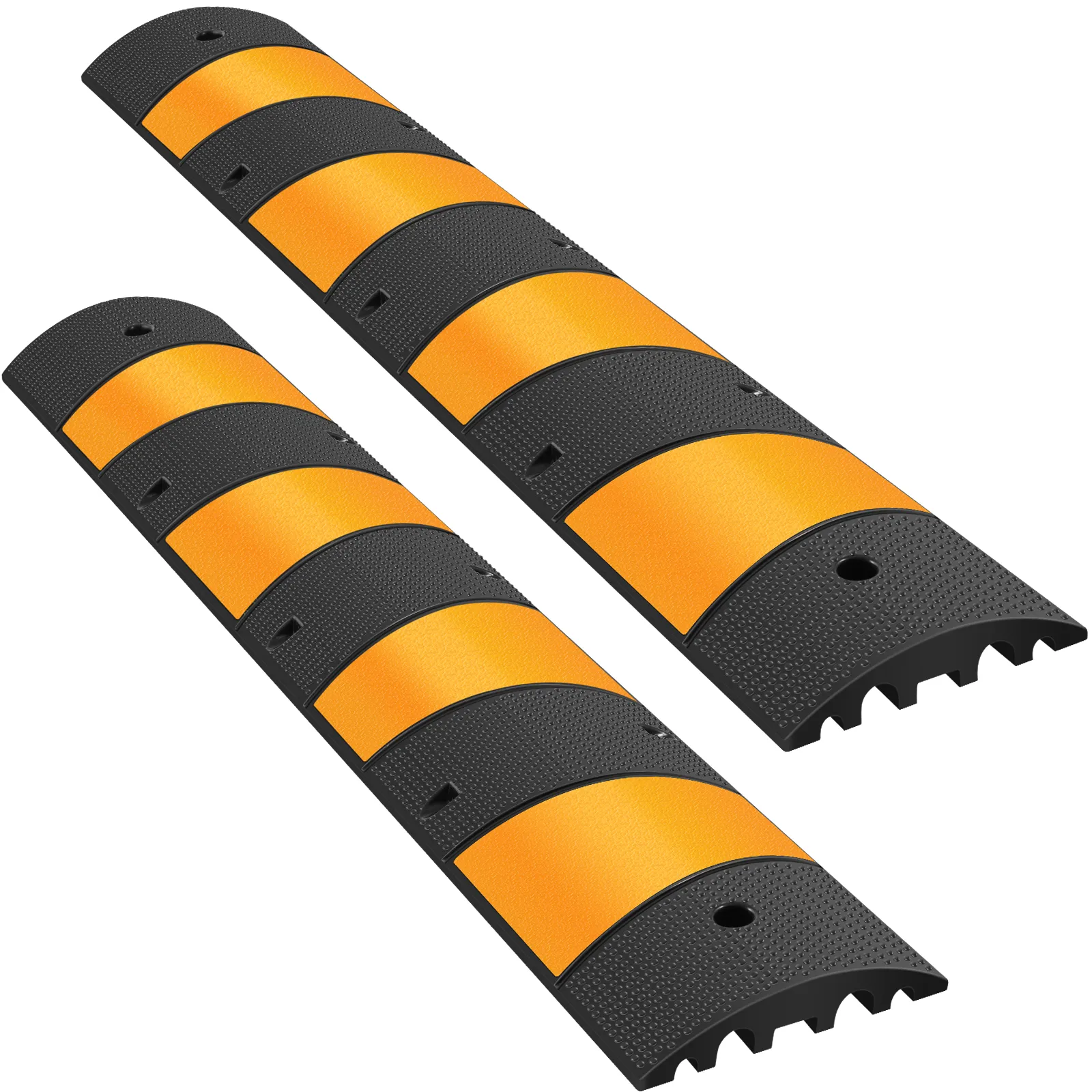 black and orange VEVOR speed bump with reflective stripes, set of two.
