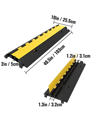 black and yellow VEVOR cable protector with labeled dimensions.