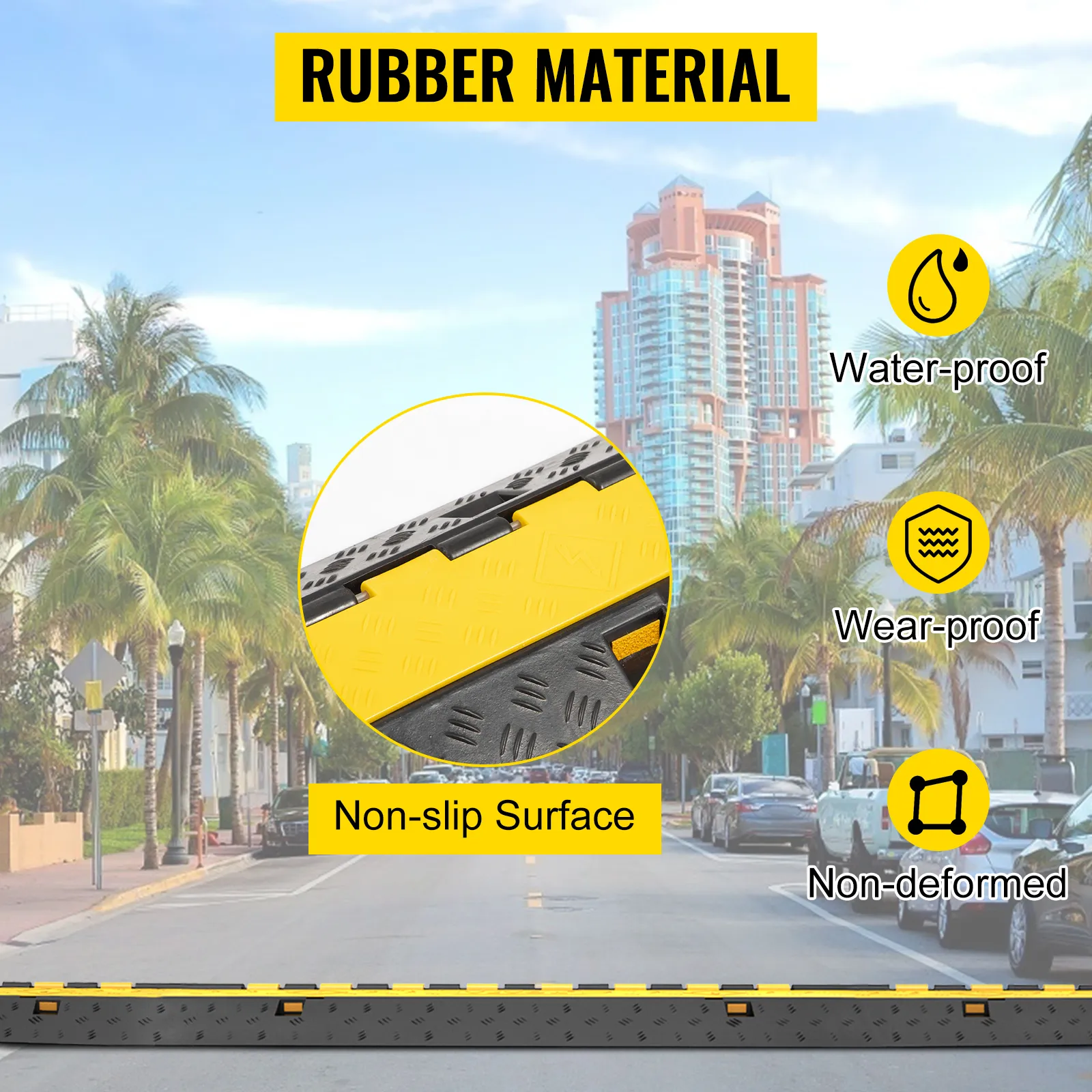 VEVOR cable protector features water-proof, wear-proof, non-deformed rubber material.
