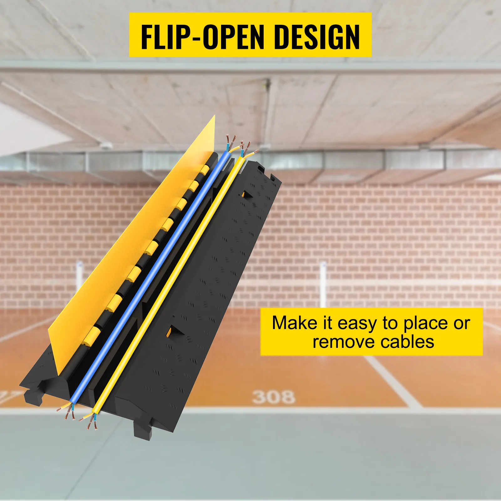 Rampa protectora de cables VEVOR con diseño abatible para una fácil colocación de cables.