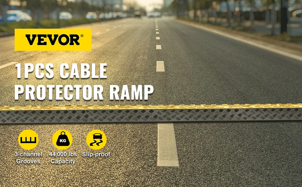 VEVOR cable protector ramps, 3-channel grooves, 44,000 lbs capacity, slip-proof.