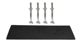 VEVOR curb ramp with four metal bolts for installation.