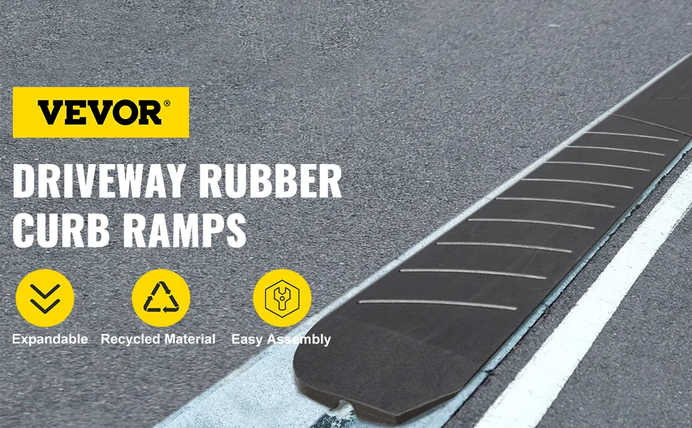 Rampa de acera VEVOR para accesos de vehículos, fabricada con caucho reciclado, extensible, fácil de montar.