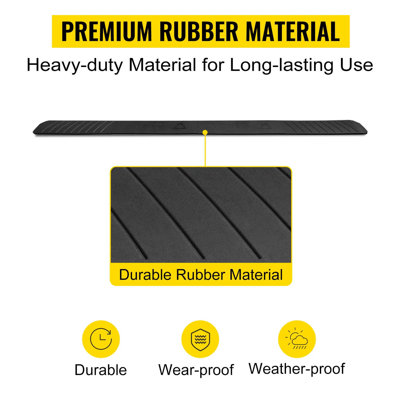 Rampa de acera VEVOR duradera fabricada con material de caucho de primera calidad, resistente al desgaste y a la intemperie.
