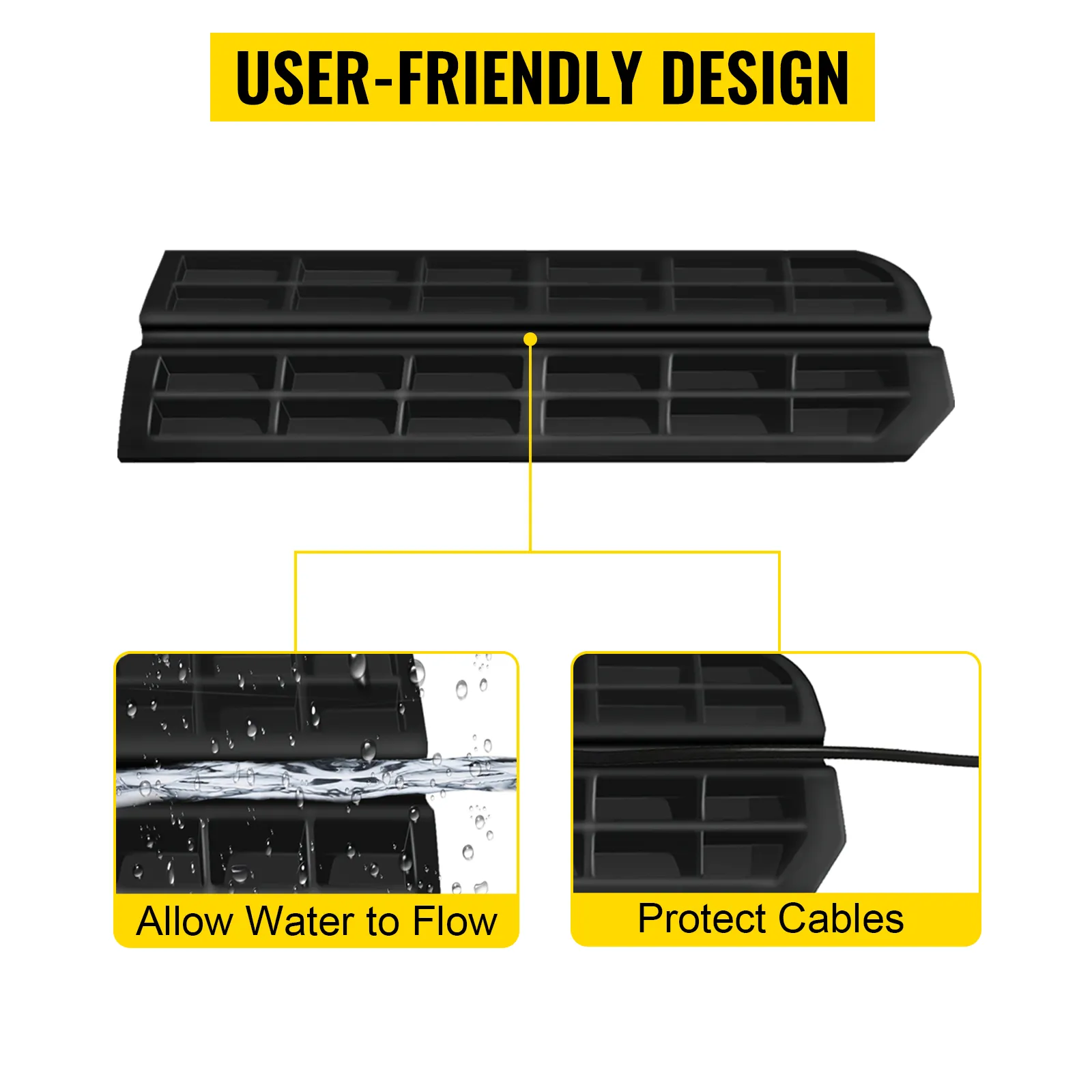 Rampa de acera VEVOR con funciones de flujo de agua y protección de cables. Diseño fácil de usar.