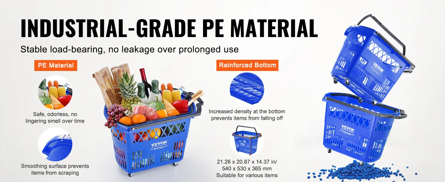 Carrito de compras con ruedas VEVOR, de grado industrial, de polietileno con fondo reforzado, con capacidad para guardar comestibles.