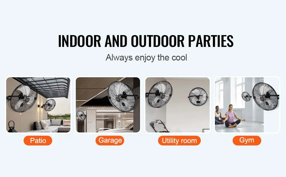 Ventilador de montaje en pared VEVOR para soluciones de refrigeración de patio, garaje, lavadero y gimnasio.