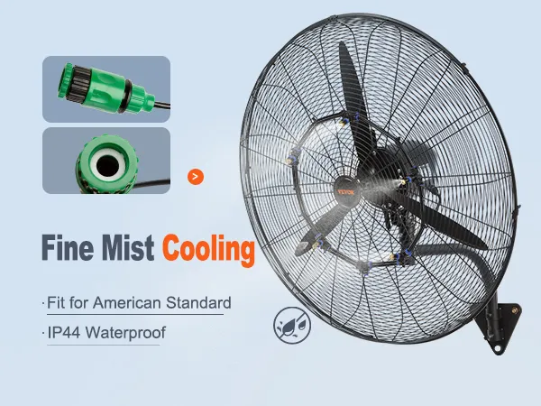 Der wandmontierte Nebelventilator von VEVOR sorgt für feine Nebelkühlung und ist wasserdicht nach IP44, entsprechend dem amerikanischen Standard.