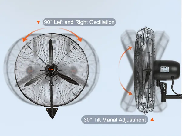 VEVOR-Nebelventilator zur Wandmontage mit 90°-Schwingung und 30°-Neigung für vielseitige Kühlung.