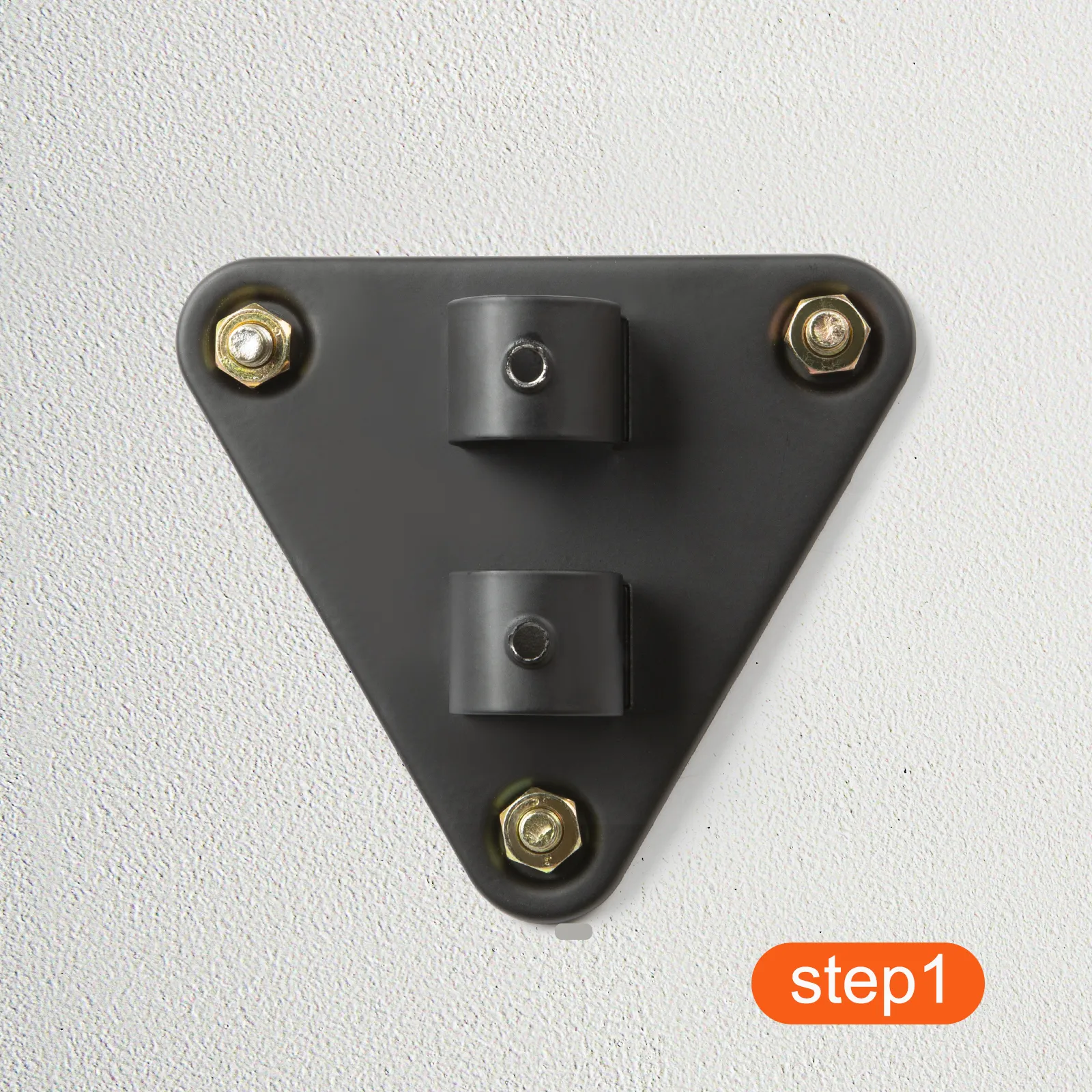 wall bracket installation for VEVOR wall-mount misting fan with three screws, labeled step 1.