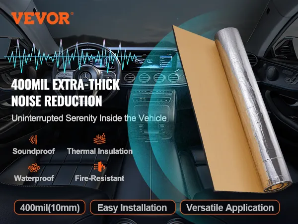 VEVOR Schalldämmungsmatte 400mil, extradicke Geräuschreduzierung für Autos mit schalldichten, wasserdichten und feuerfesten Eigenschaften.