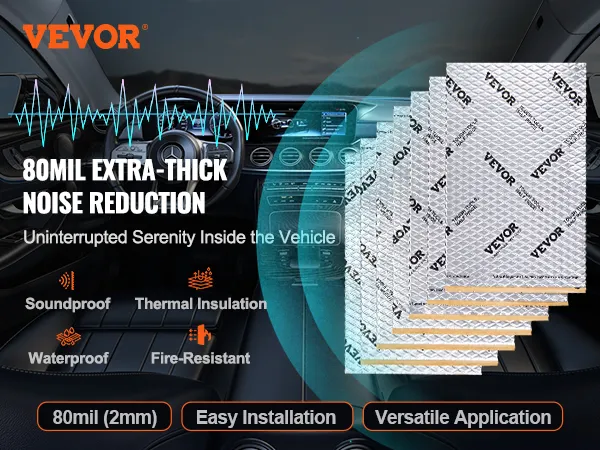 VEVOR car sound deadening mat for 80mil extra-thick noise reduction, soundproof, thermal insulation.