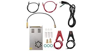 Compresor de aire PCP VEVOR con cables, abrazaderas, adaptadores y componentes de mantenimiento.