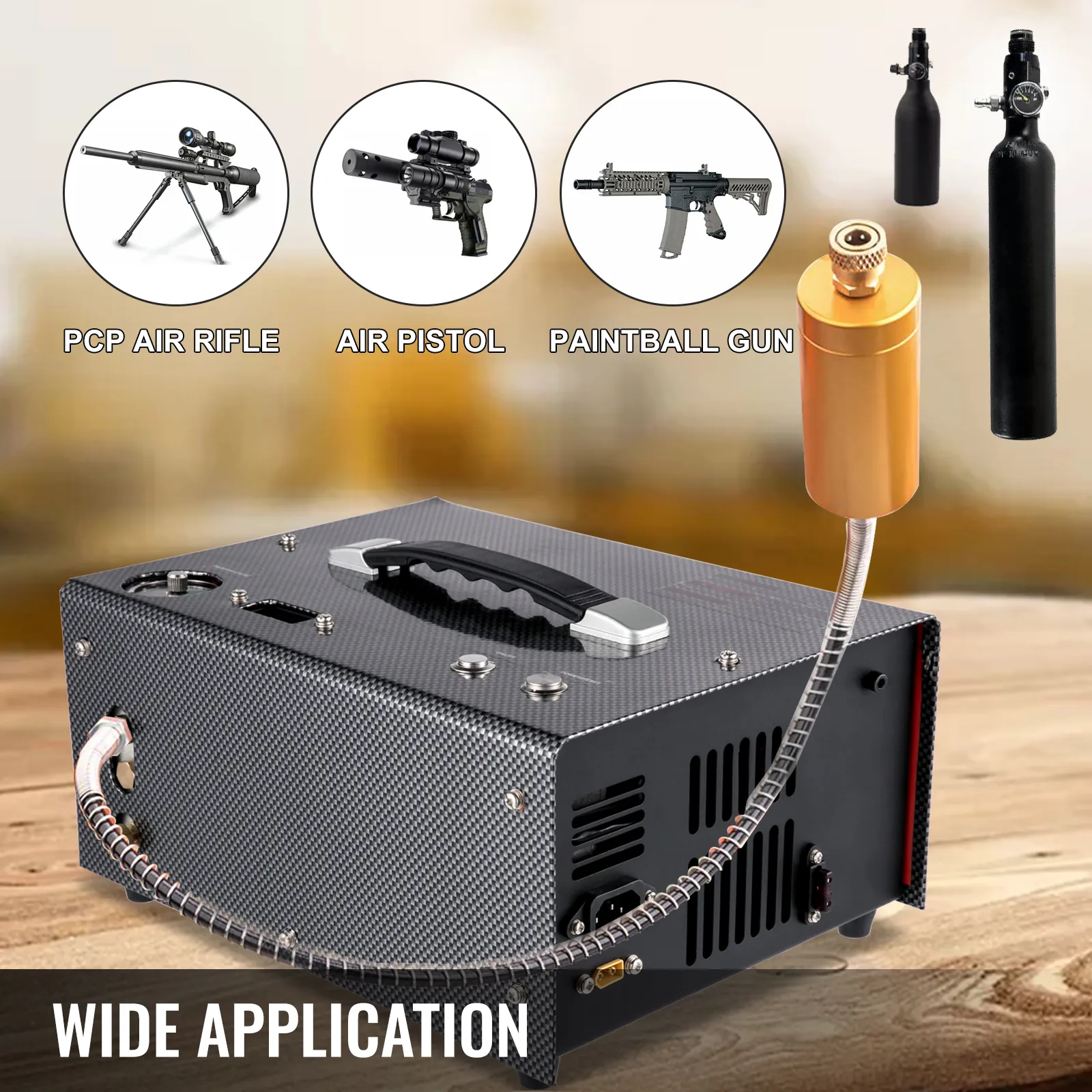 Compresor de aire PCP VEVOR con accesorios para rifle de aire PCP, pistola de aire, pistola de paintball.