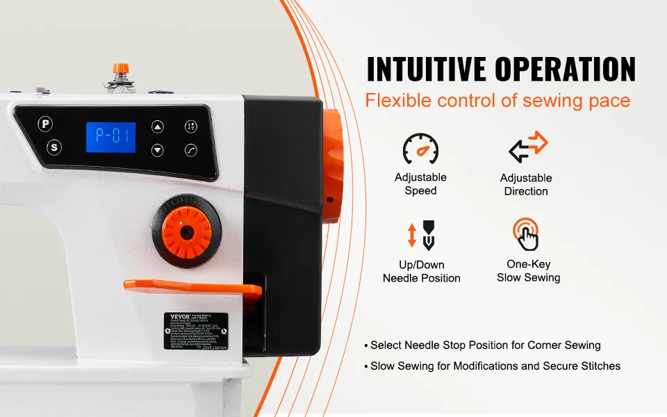 VEVOR Industrial Sewing Machine, 5000s.p.m Heavy-duty Lockstitch Sewing Machine with 550W Servo Motor and Table Stand, Clear Control Panel and Electro-mechanization Intelligent Start-stop for Easy Use