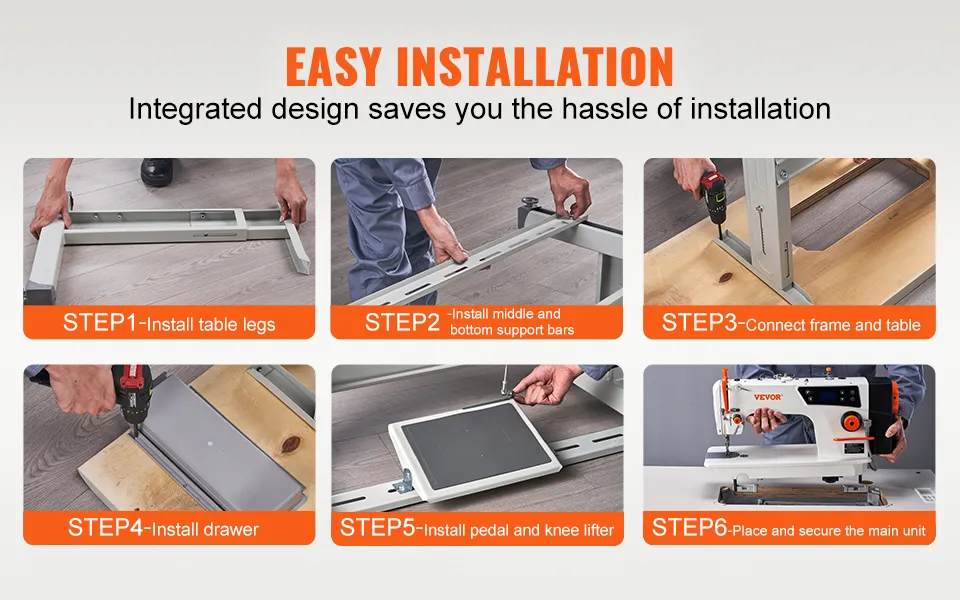 VEVOR Industrial Sewing Machine, 5000s.p.m Heavy-duty Lockstitch Sewing Machine with 550W Servo Motor and Table Stand, Clear Control Panel and Electro-mechanization Intelligent Start-stop for Easy Use