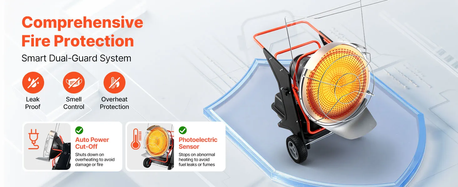 VEVOR 125000 BTU Radiant Kerosene Diesel Heater, Portable Industrial Space Heater with Adjustable Temp & Wheels, Ideal for Jobsite/Garage/Warehouse/Workshop Construction Heating,Black